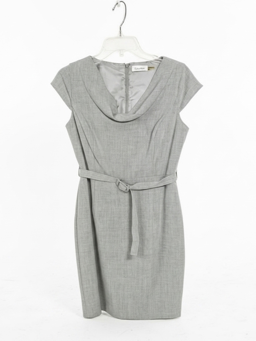 Calvin Klein Taylored Light Gray Cowl-Neck Cap Sleeve Shealth Midi Dress 8P